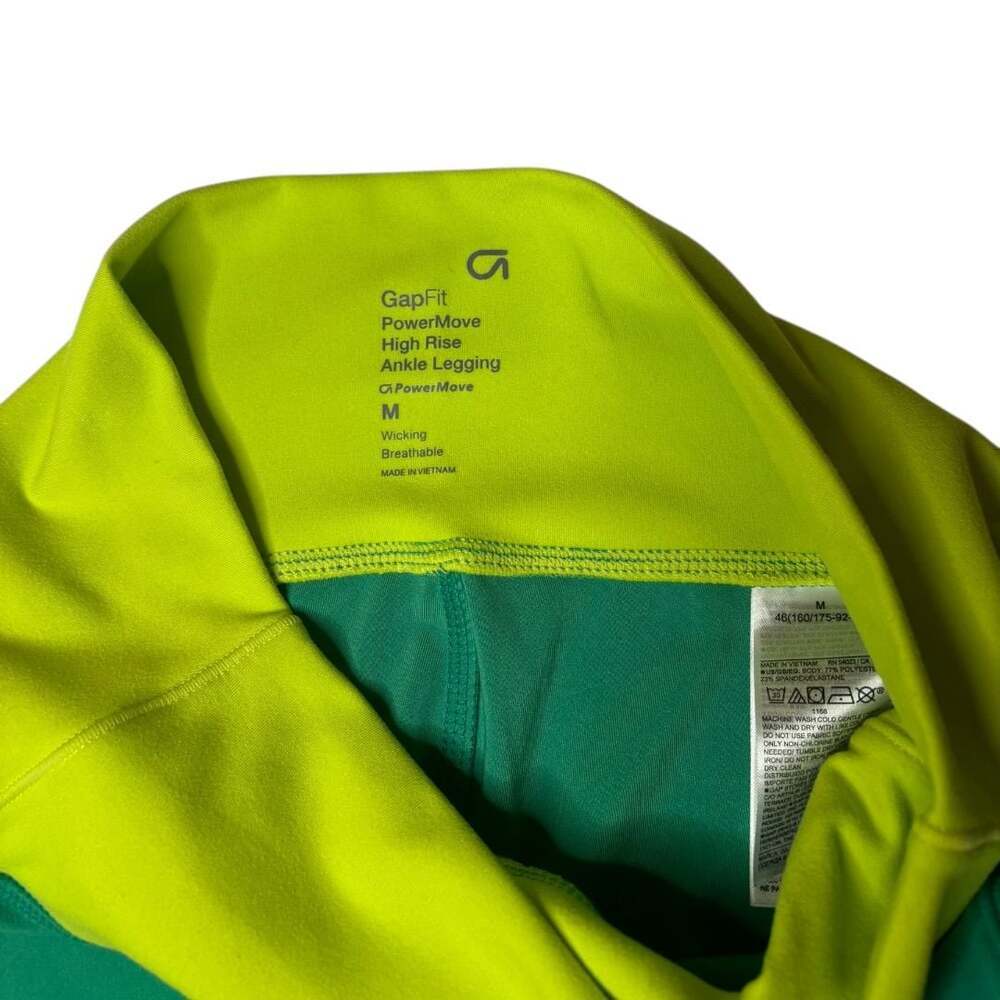 GapFit PowerMove High Rise Ankle Leggings in Neon Teal/Green Size M - Picture 3 of 6